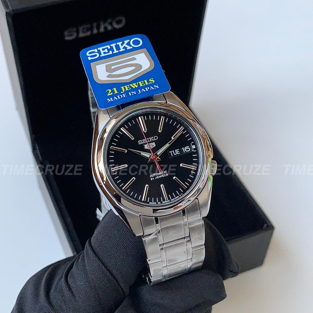 Time Cruze Seiko 5 SNKL45J Automatic Japan Made Black Stainless Steel Black Dial Men Watch SNKL45 SNKL45J