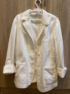 Uniqlo White Denim Jacket/Blazer/Coverall