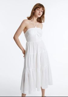 Urban Revivo White Halter Tiered Midi Dress