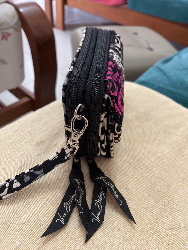 Vera Bradley black and pink tapestry wristlet wallet purse cardholder gothic vintage