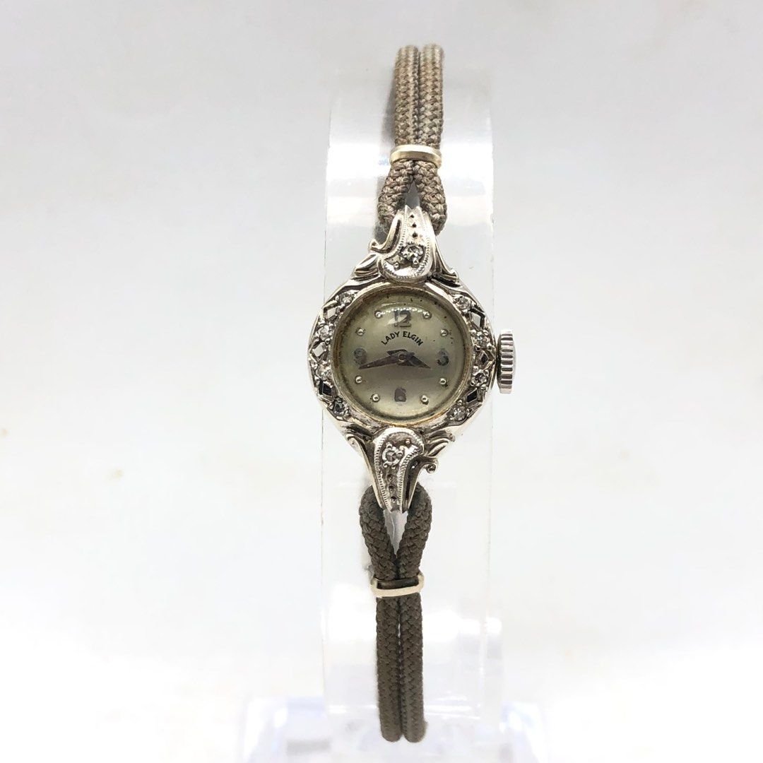 Vintage Elgin Ladies Watch 14K White Gold and Diamonds Case