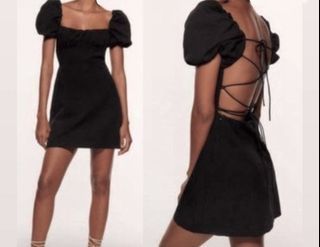 Zara black filipiniana puffsleeve dress, backless strap short dress. sale