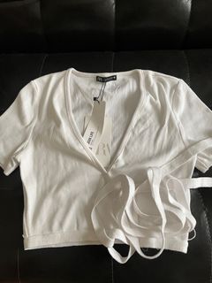 ZARA crop top shirt with tie (white)