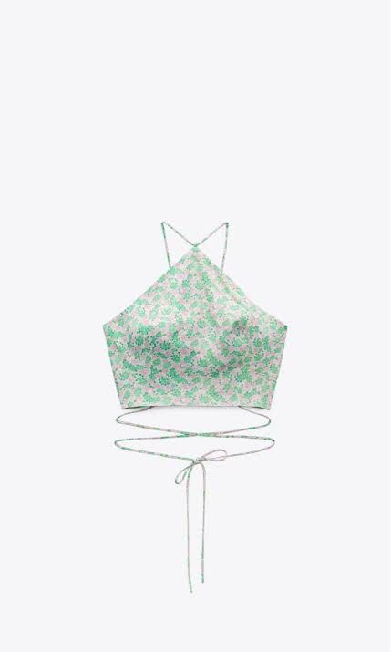 ZARA satin floral crop top (Category: Sleeveless) located in Manila. Submitted by outofstoragee (Listing ID 1306099059, Image 1). Description: - brand new with tags (nalukot lang but can be ironed after washing) - perf for summer!!.