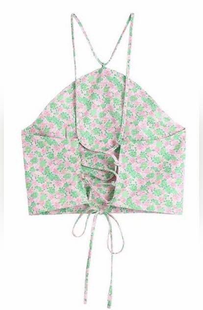 ZARA satin floral crop top (Category: Sleeveless) located in Manila. Submitted by outofstoragee (Listing ID 1306099059, Image 3). Description: - brand new with tags (nalukot lang but can be ironed after washing) - perf for summer!!.