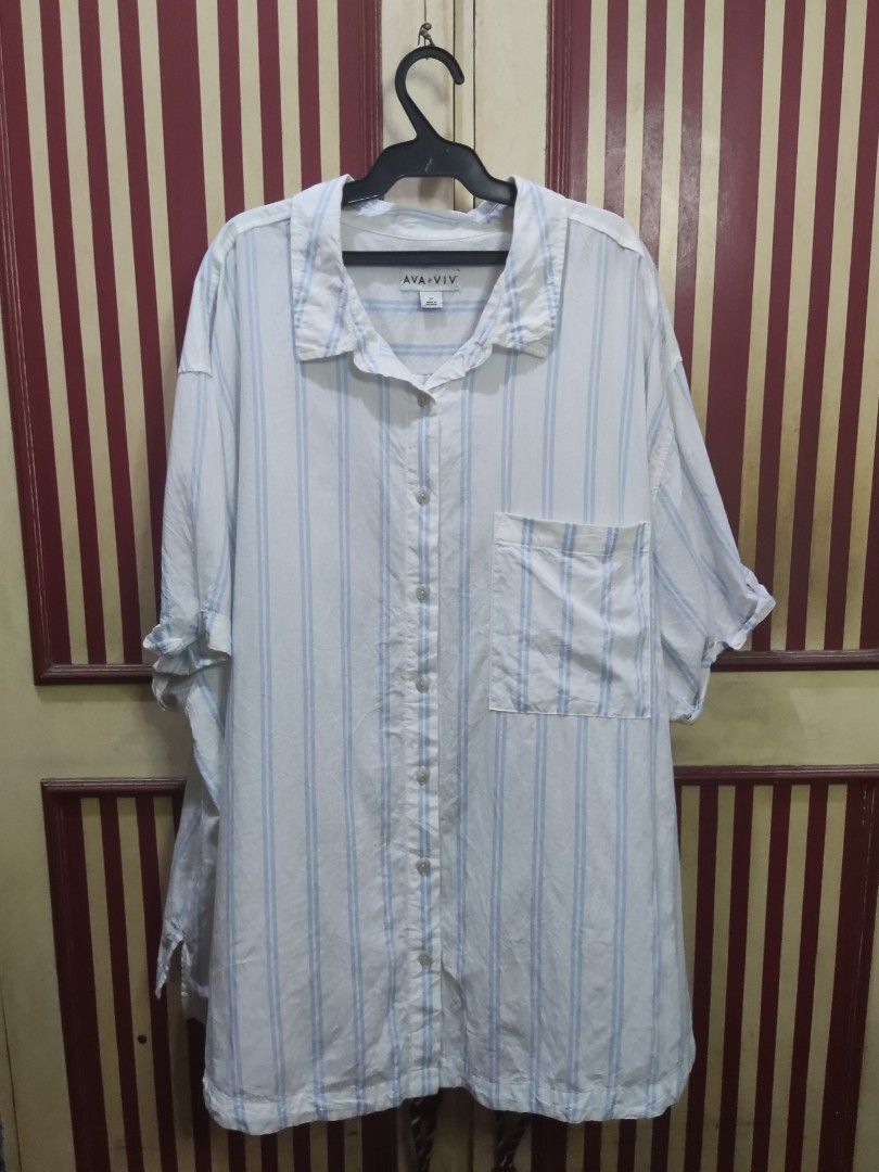 4XL Ava Viv Plus Size White and Blue Striped Shirt Women s Fashion Tops Blouses on Carousell