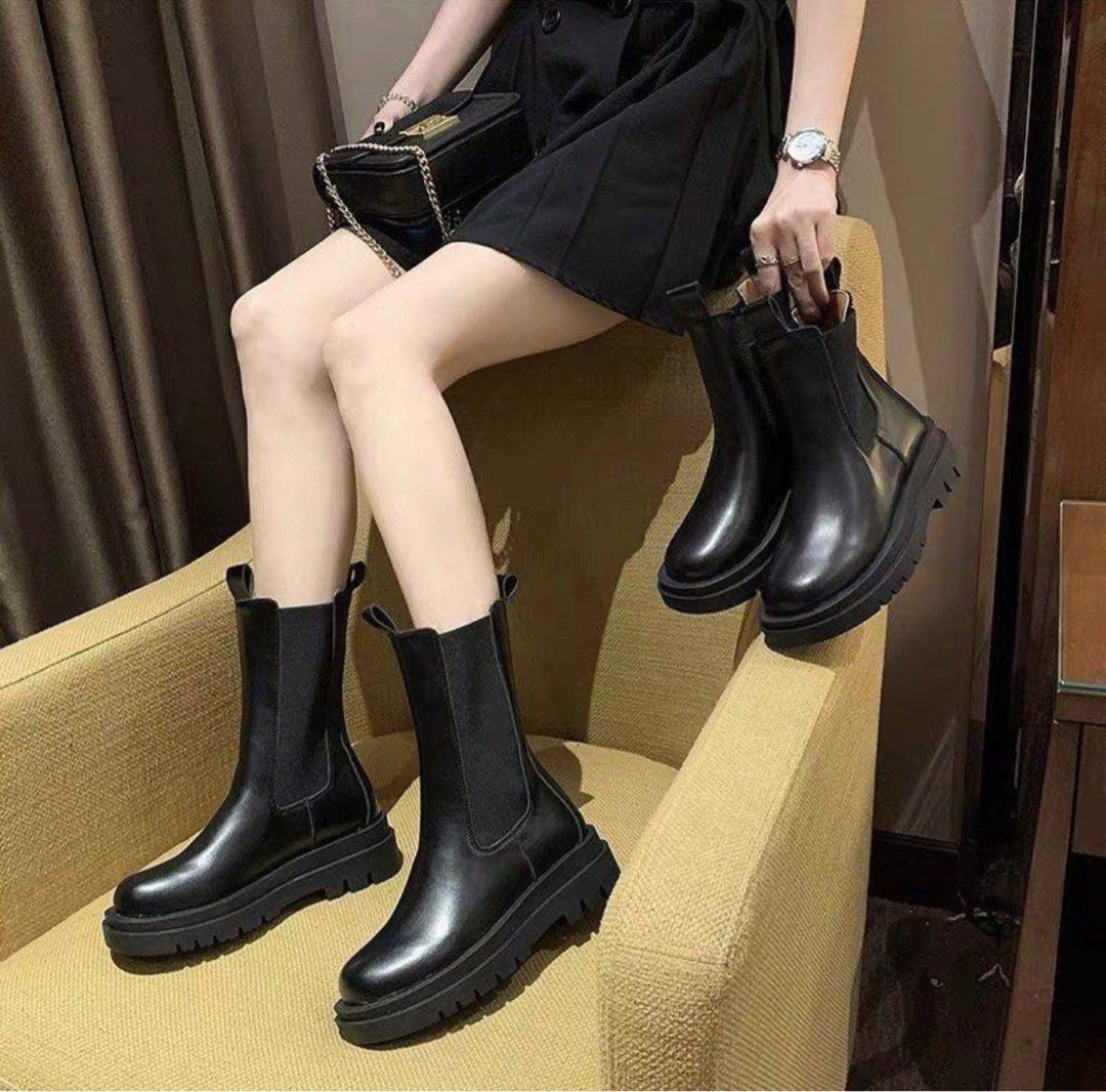 HOT Stylenanda Black Chelsea High Ankle Cut Platform Boots