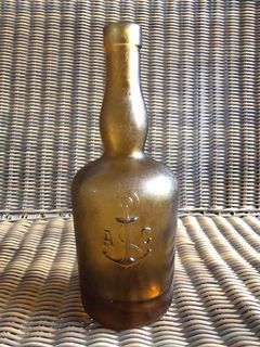 Antique Amber Empty Navy Anchor A C FRANCE Embossed Glass Blown Bottle