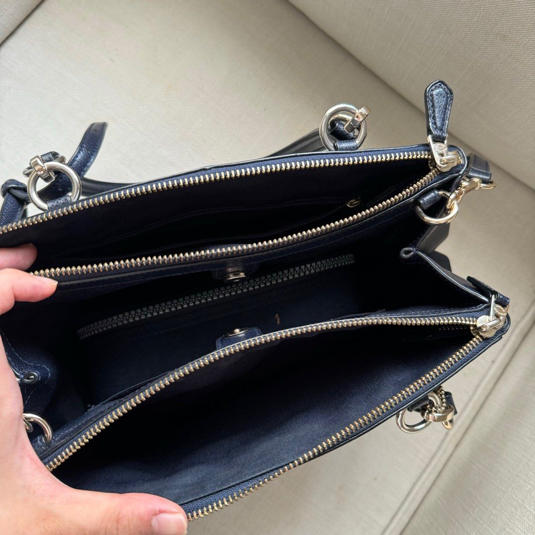 Authentic COACH navy blue caryall leather bag with 3 compartments Women s Fashion Bags Wallets Tote Bags on Carousell