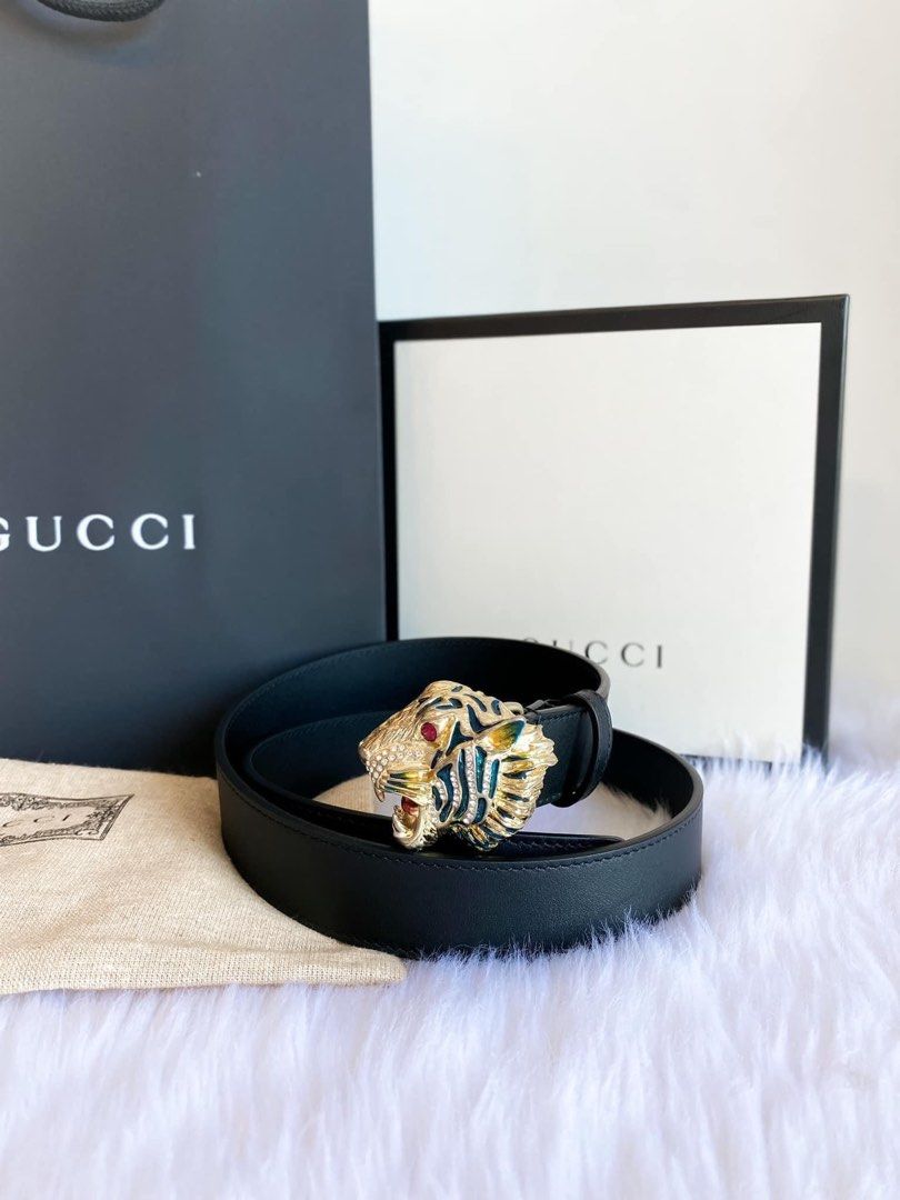 Authentic Gucci Belt (Category: Luxury Accessories) located in Manila. Submitted by fiefie_ (Listing ID 1306196406, Image 1). Description: Authentic Gucci Tiger Belt Brandnew Comes with dustbag, box & paperbag Size 85.