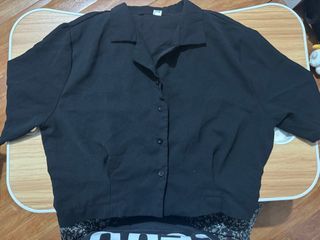 Black Cropped Collared Polo Shirt