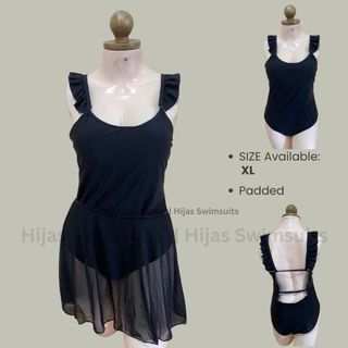 black one piece with skirt cover up swimsuit swimwear