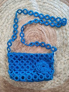 Blue crochet beach sling bag