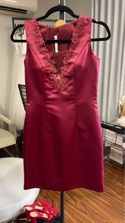 Burgundy Lace Satin Dress