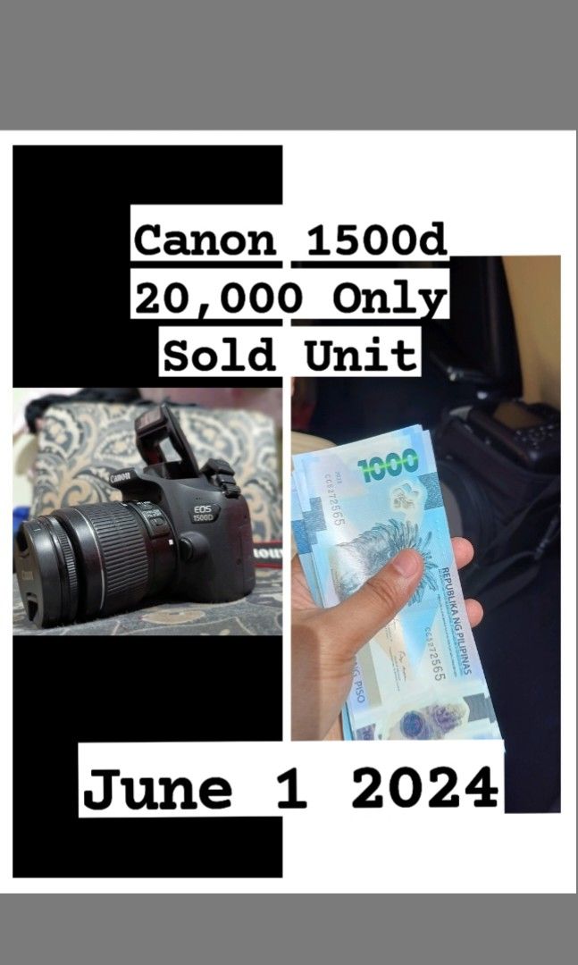 Canon 1500d DSLR (Category: Cameras) located in Caloocan City. Submitted by mr.carlo_dslr_laptop (Listing ID 1304149300, Image 1). Description: Canon 1500d DSLR Camera 18-55mm Good As New Like New! 24megapixel Full Hd Vlogging Wifi 20,000 Pesos 20,000 Cash!! New ArrivaL Good as New Like New! 20k only Fixed price Complete Set with Canon Body 1500d Canon Lens 18-55mm Canon Strap Canon battery Canon Charger Canon Lens Cap Free Sd Card 256gb Micro SD