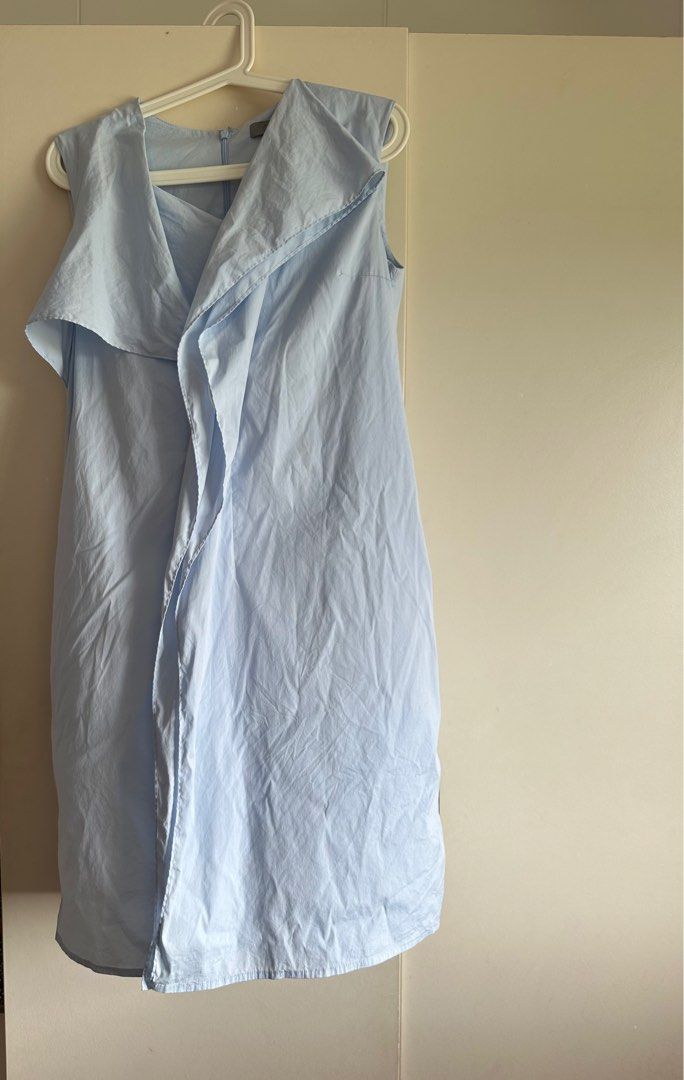 cos light blue dress COS Women's V-Neck Open-Back Mini Dress in Light Blue | Linen
