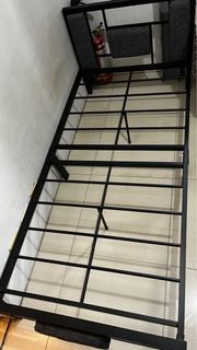 Foldable Single Metal Bed Frame with Headboard