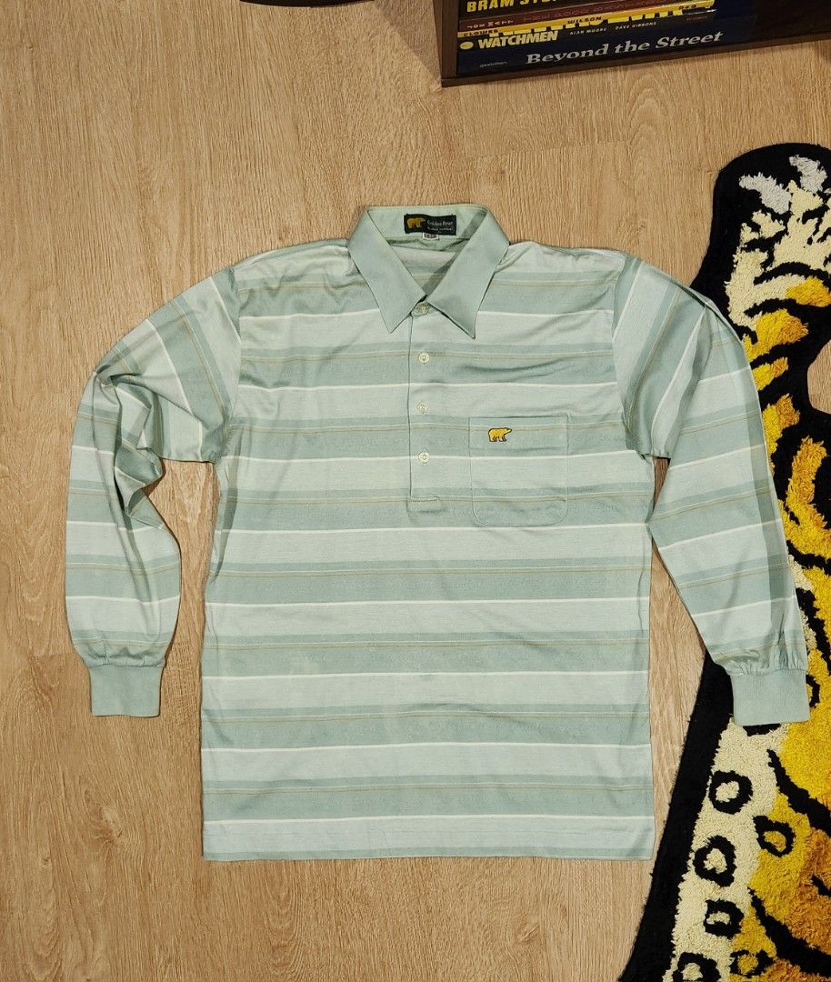 golden bear by jack nicklaus light green striped long sleeve polo t shirt