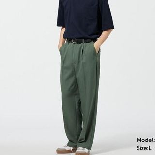 (XL)GU by Uniqlo Men's Pleated Wide Pants! (OLIVE)(34-36)
