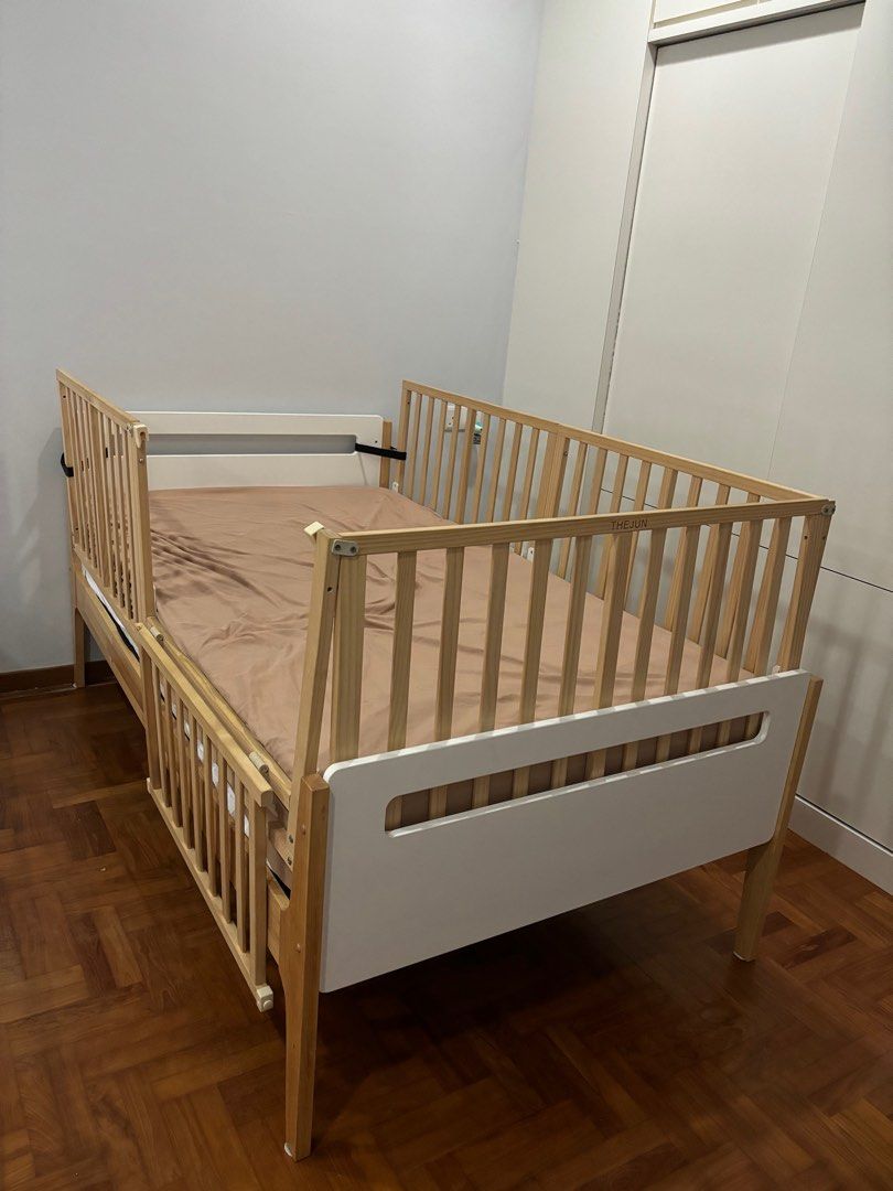 Harvey Norman Bed frame with wooden bed guard, Babies & Kids, Baby Nursery & Kids Furniture