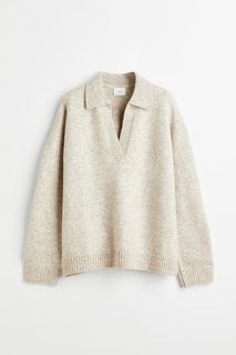 H&M Fine Knit Collared Jumper Sweater - Light Beige