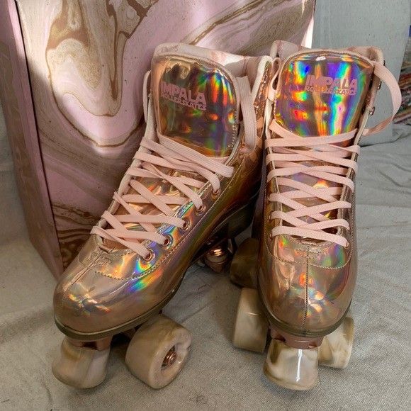 Impala rose gold roller skates (Category: Skates, Rollerblades & Scooters) located in Quezon City. Submitted by cloudywiwoo (Listing ID 1306276969, Image 2). Description: Selling because I don't have the time to go to rinks na🥲 Legit impala gifted and bought from Singapore! Ultra rare colorway. Mildly nego po☺️.