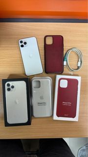 iPhone 11 Pro (Silver) 64GB with Original Box and Apple Cases