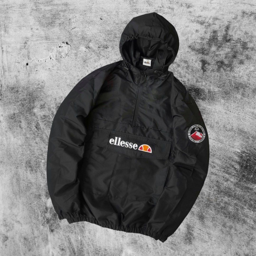 Jaket Cagoule Ellesse Logo Hitam, Fesyen Pria, Pakaian Baju