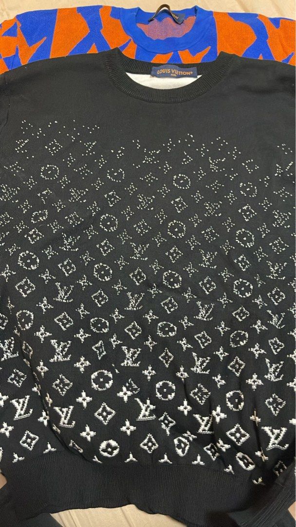 LV Monogram Degrade Crewneck Sweater Jacket, Men's Fashion, Tops