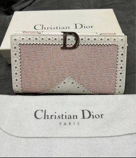 MUST GO SALE 🤍 Authentic Christian Dior Vintage Pink White Logogram Trotter Jacquard Oblique Long Wallet