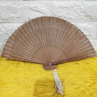 Oriental wooden folding hand fan