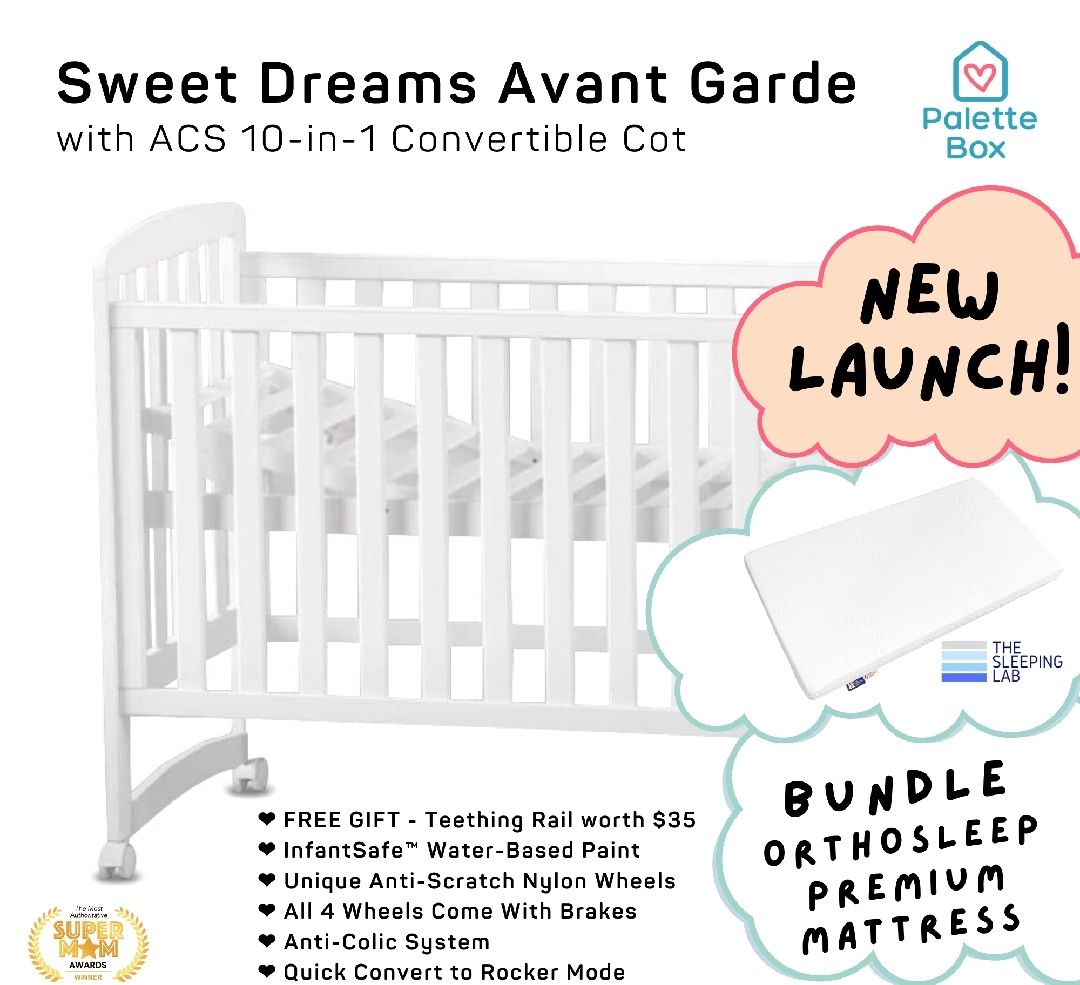 Palette Box] Sweet Dreams Avant Garde 10-in-1 Baby Cot with ACS