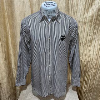 PLAY CDG COMME DES GARCONS FULL BUTTONS POLO LONG SLEEVES BLACK VIRTICAL PINS STRIPES LARGE 100% LEGIT