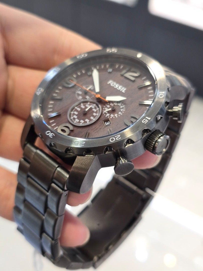 PROMO FOSSIL Nate Chronograph Smoke Stainless Steel Brown Dial Watch JR1355