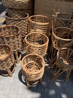 Rattan and Bamboo Planters Set of 3