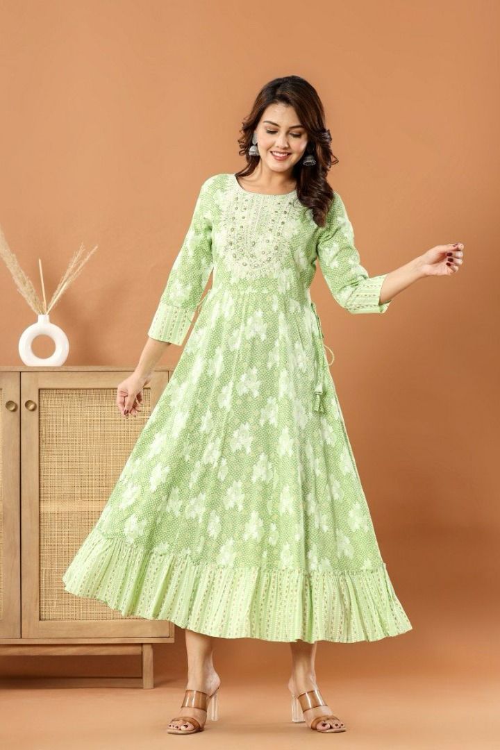Ready SG Stock Embroidered Anarkali Cotton Kurti Gown with waist string Indian Dresses M L XL 2XL Women s Fashion Dresses Sets Traditional Ethnic wear on Carousell