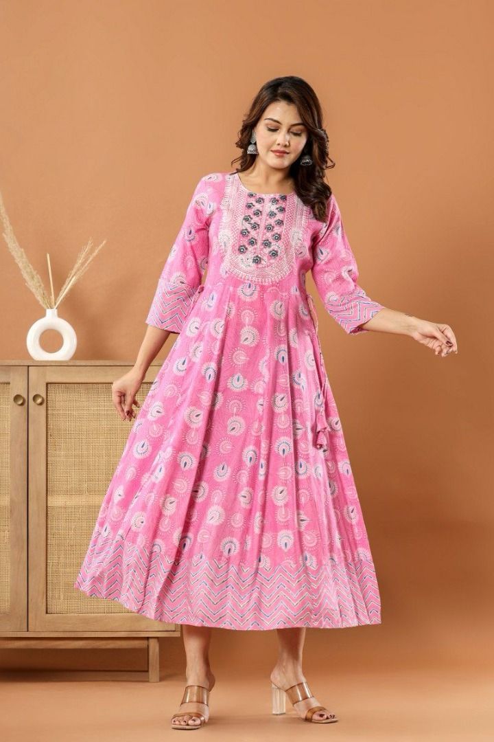 Ready SG Stock Embroidered Anarkali Cotton Kurti Gown with waist string Indian Dresses M L XL 2XL Women s Fashion Dresses Sets Traditional Ethnic wear on Carousell