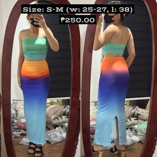 SHEIN COLORFUL OMBRE COORDS TUBE and MAXI SKIRT BEACH SUMMER