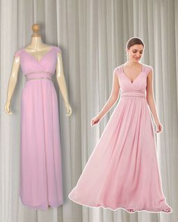 SHEIN RARE Pink Grecian Style Empire Waist Long Gown