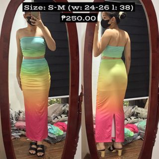 SHEIN SUMMER BEACH COORDS OMBRE COLORFUL LIGHT TUBE TOP AND MAXI SKIRT