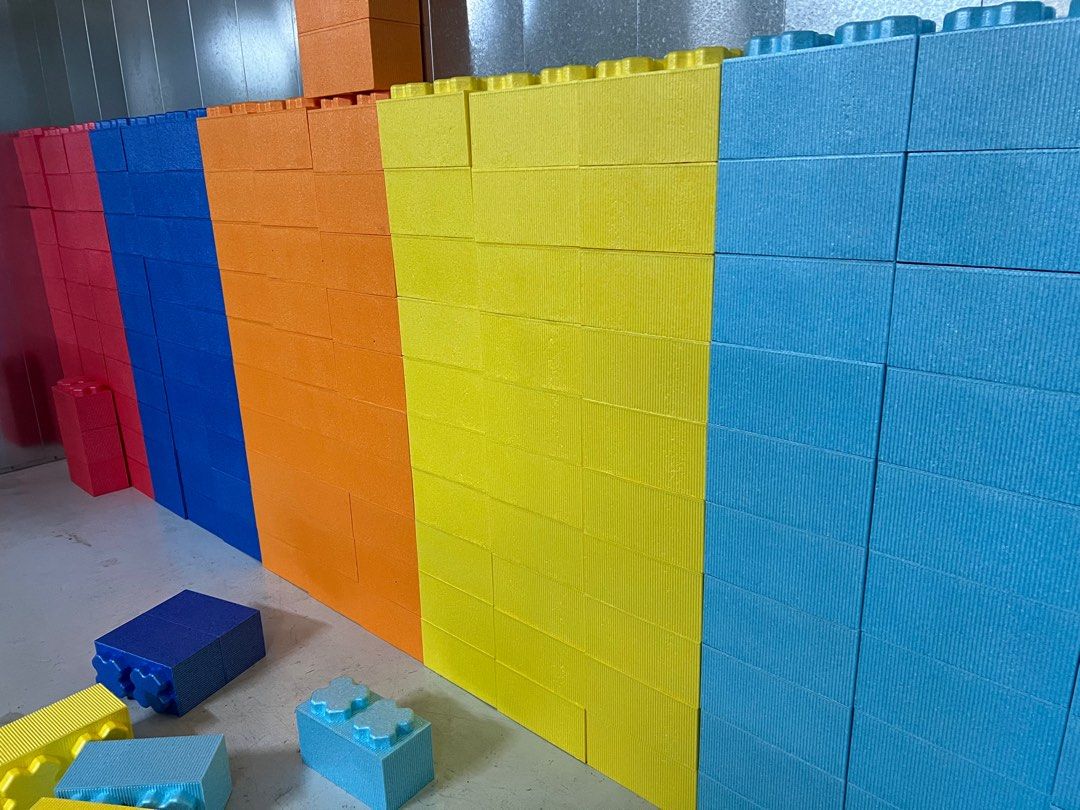 styrofoam lego bricks ball pit play area