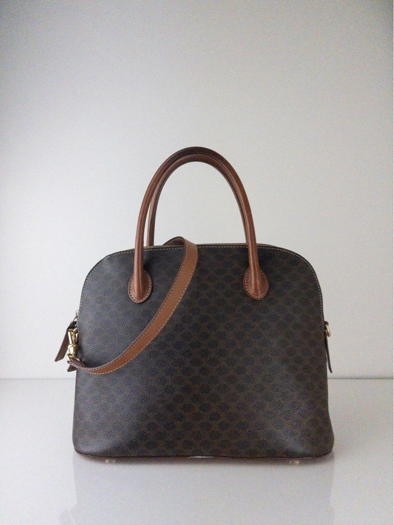 USED CELINE M95 TRIOMPHE MACADAM DOME BAG BROWN MONOGRAM TAN