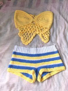 yellow blue summer crochet set