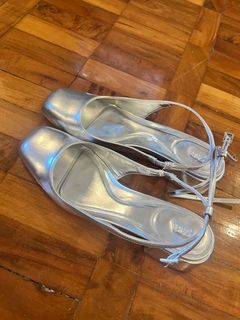 Zara Silver block heel with ankle straps