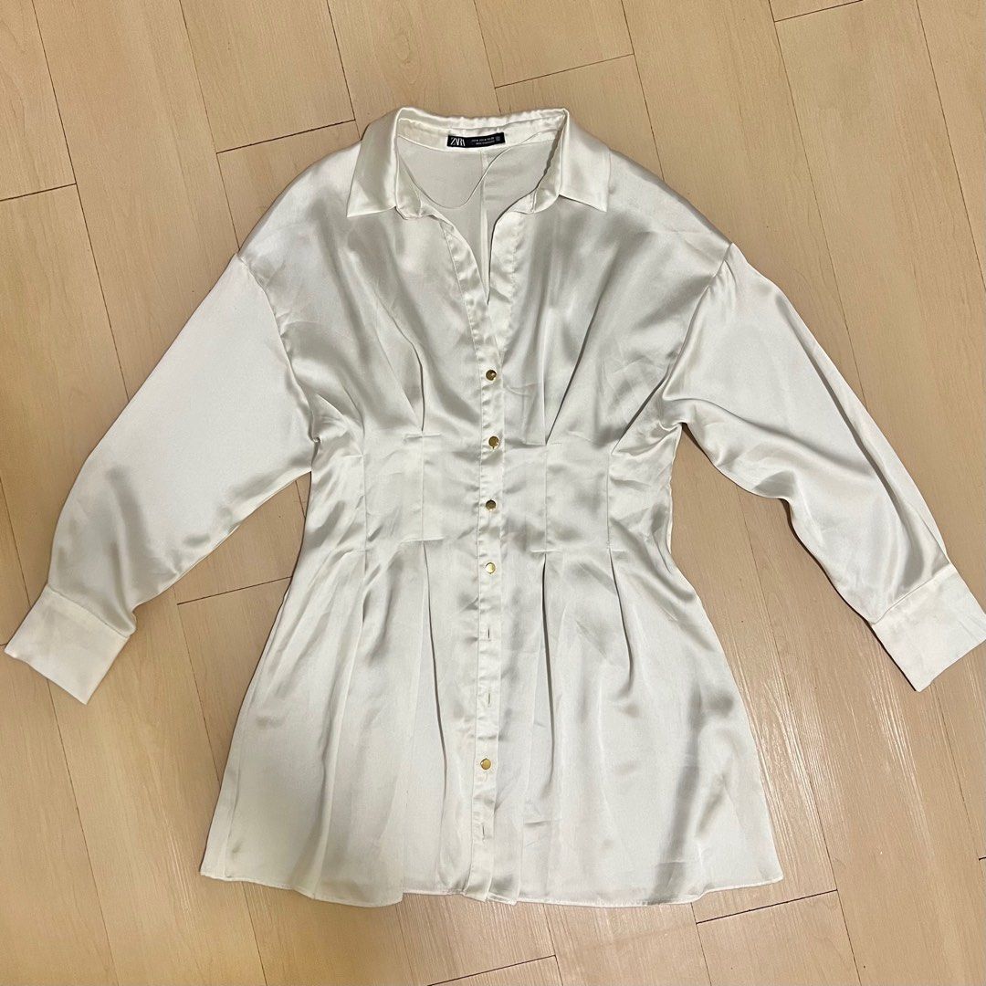 zara white satin shirt dress Zara White Wrap Front Satin Effect Dress