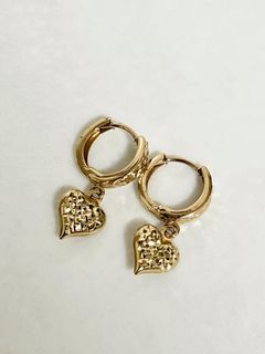 18k Gold Huggie Heart Dangling Earrings