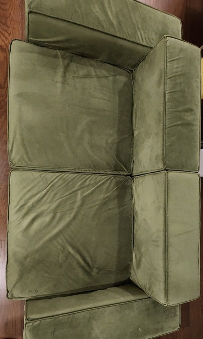 2-Seater Sofa (Category: Sofas) located in Makati City. Submitted by sharingtree (Listing ID 1301593266, Image 2). Description: RFS: Upgrade Can fit 3 people Velvet material Can separate the 2 pcs depending on your preferred orientation.