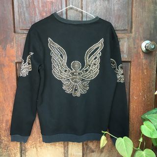 ( chrome hearts vibe ) thick neoprene black sweater with metal hardware detail