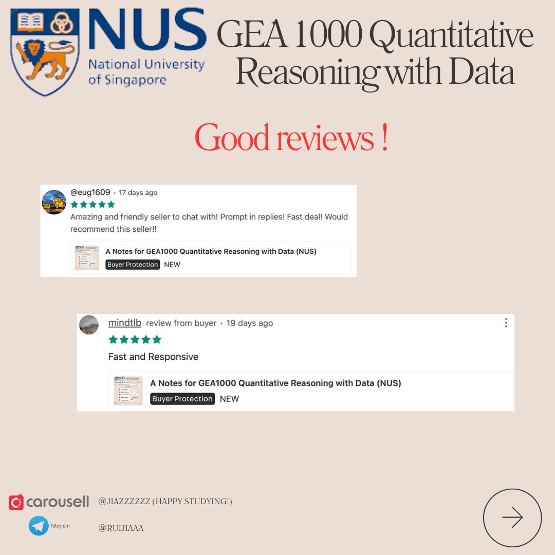 A Notes for GEA1000 Quantitative Reasoning with Data (NUS), Hobbies & Toys,  Books & Magazines, Assessment Books on Carousell