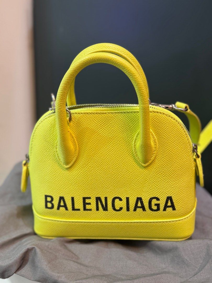 Balenciaga Ville XXS neon lime yellow top handle handbag with shoulder strap Carousell